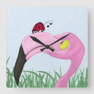 Hübsch rosa Flamingo Quadratische Wanduhr