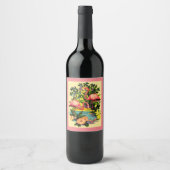 Hübsch rosa Flamingos Birds Floral Weine Labels Weinetikett (Vorderseite)