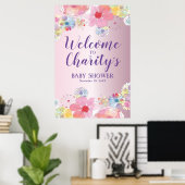 Hübsch-Rosa-Flora-Babydusche Poster (Heimbüro)