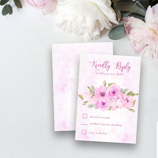 Hübsch-rosa-Flora und -kalligrafie RSVP Karte