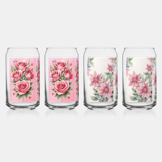 Hübsch rosa Floral Dosenglas (Vorderseite)