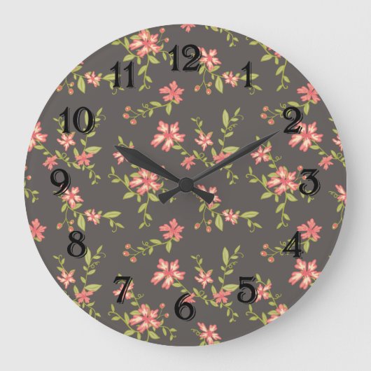 Hübsch rosa Floral Große Wanduhr (Vorderseite)