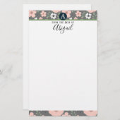 Hübsch-Rosa-Floral-Monogramm-Extravagantes Skript Briefpapier (Vorne/Hinten)