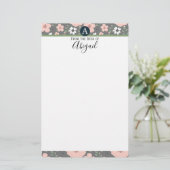 Hübsch-Rosa-Floral-Monogramm-Extravagantes Skript Briefpapier (Stehend Vorderseite)