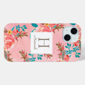 Hübsch rosa Floral Monogramm rosa Muster Case-Mate iPhone Hülle (Rückseite (Horizontal))