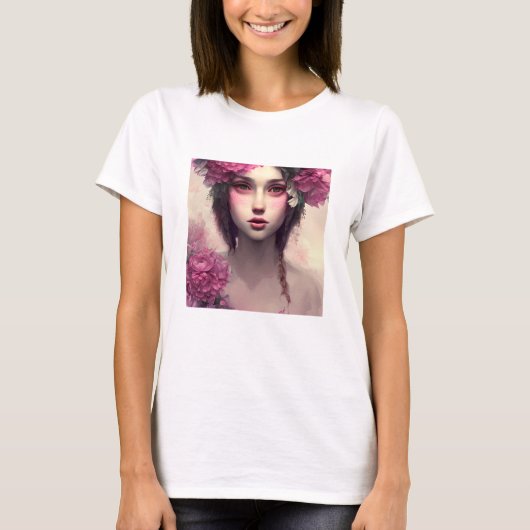 Hübsch-rosa-florale ätherische Frau T-Shirt (Vorderseite)