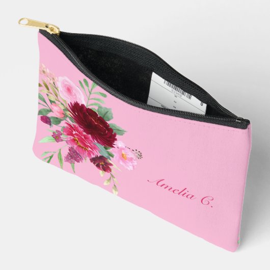 Hübsch rosa florale Kosmetiktüte Zubehörtasche (Offen)