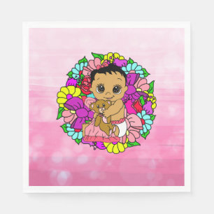 Hübsch-rosa-florale Mädchendusche ethnisch Serviette