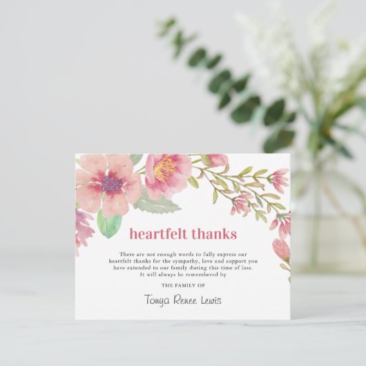 Hübsch Rosa Florals | Beerdigung Danke (Stehend Vorderseite)