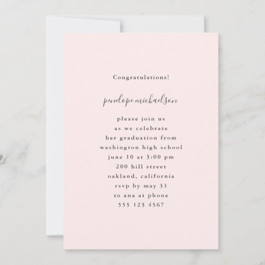 Hübsch-Rosa-Foto-Graduierungsparty Einladung (Rückseite)