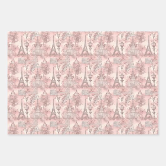 Hübsch rosa französisches Pariser Design Geschenkpapier Set (Vorderseite 2)