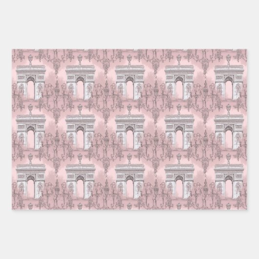 Hübsch rosa französisches Pariser Design Geschenkpapier Set (Vorderseite 3)
