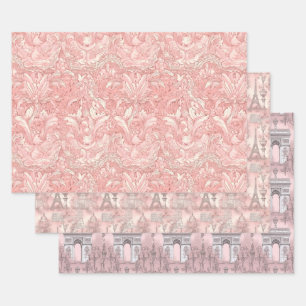 Hübsch rosa französisches Pariser Design Geschenkpapier Set