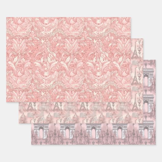 Hübsch rosa französisches Pariser Design Geschenkpapier Set (Set)