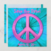 Hübsch rosa Friedensschild über blaue Abstrakte Ex Save The Date (Vorne/Hinten)