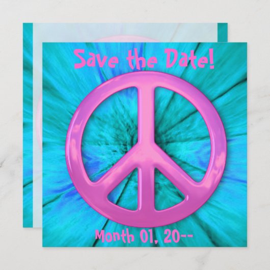 Hübsch rosa Friedensschild über blaue Abstrakte Ex Save The Date (Vorne/Hinten)