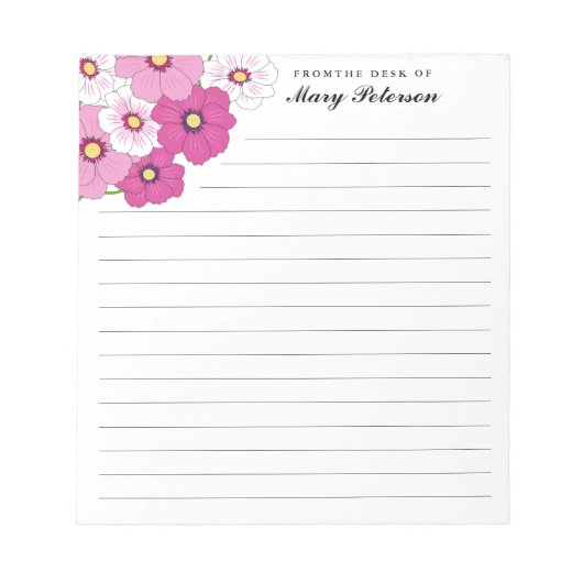 Hübsch Rosa Gelbe Blume Personalisiert Notizblock (Vorderseite)