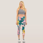 Hübsch rosa gelbe Blumen Capri Leggings (Vorderseite)