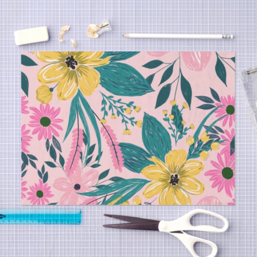 Hübsch rosa gelbe Blumen Seidenpapier (Handwerk)