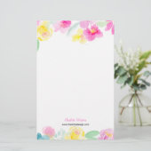 Hübsch-rosa-gelbe lockere blumenfarbene Blume Briefpapier (Stehend Vorderseite)