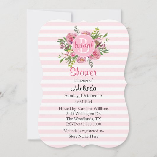 Hübsch rosa gestreifte Brautdusche Einladung (Vorderseite)