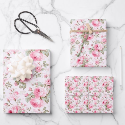Hübsch rosa gestrichene Rose Geschenkpapier Set (Vorderseite)
