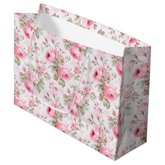 Hübsch rosa gestrichene Rose Große Geschenktüte (Vorderseite Schrägansicht)