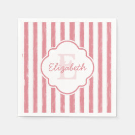 Hübsch rosa gestrichene Streifen Monogramm und Nam Serviette
