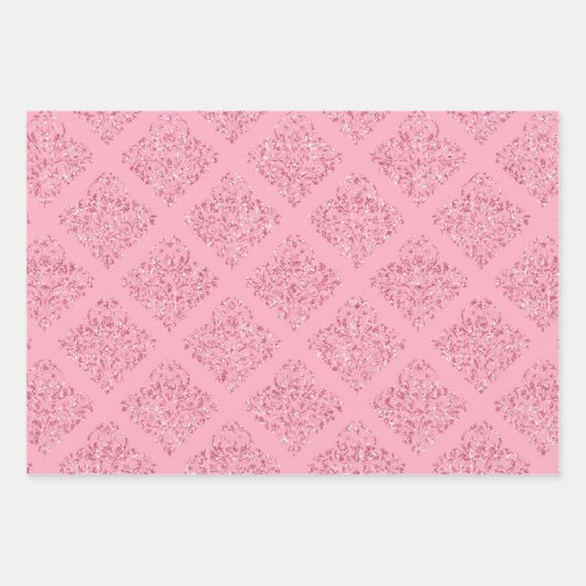 Hübsch rosa Glitzer Damask Glam Geschenk Geschenkpapier Set (Vorderseite 2)