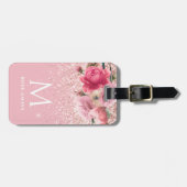 Hübsch-Rosa-Glitzer-Monogramm Gepäckanhänger (Vorderseite horizontal)