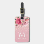 Hübsch-Rosa-Glitzer-Monogramm Gepäckanhänger (Vorderseite vertikal)