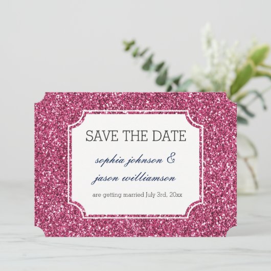 Hübsch rosa Glitzer Save the Date (Stehend Vorderseite)