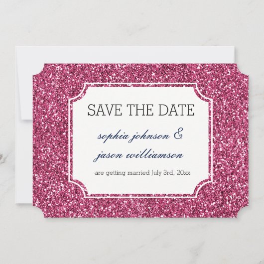 Hübsch rosa Glitzer Save the Date (Vorderseite)