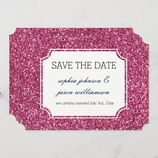 Hübsch rosa Glitzer Save the Date (Vorne/Hinten)