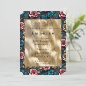 Hübsch-Rosa-Gold-Blue-Rose Einladung (Stehend Vorderseite)