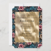 Hübsch-Rosa-Gold-Blue-Rose Einladung (Vorderseite)