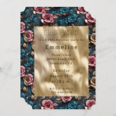 Hübsch-Rosa-Gold-Blue-Rose Einladung (Vorne/Hinten)