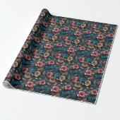 Hübsch-Rosa-Gold-Blue-Rose Geschenkpapier (Ungerollt)