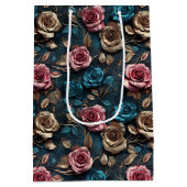 Hübsch-Rosa-Gold-Blue-Rose Mittlere Geschenktüte (Rückseite)