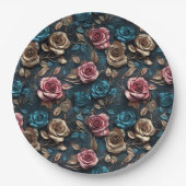 Hübsch-Rosa-Gold-Blue-Rose Pappteller (Vorderseite)