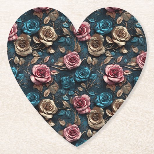 Hübsch-Rosa-Gold-Blue-Rose Untersetzer (Vorderseite)