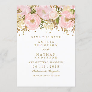 Hübsch Rosa goldfarbene Blütenfarbe Save the Date