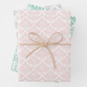 Hübsch rosa graue Girl Damask Print Custom Geschenkpapier Set (Beispiel)