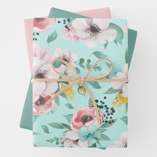 Hübsch-rosa-grüne Blume Geschenkpapier Set (Beispiel)
