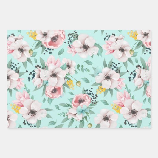 Hübsch-rosa-grüne Blume Geschenkpapier Set (Vorderseite)