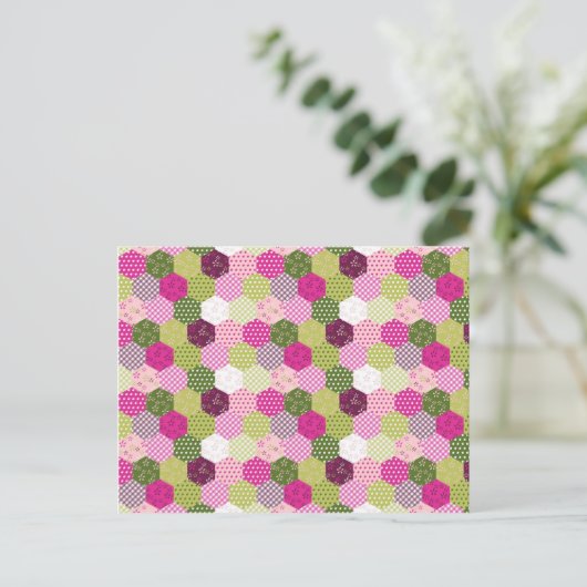 Hübsch rosa grüne Mulberry-Patchwork-Quilt-Design Postkarte (Stehend Vorderseite)