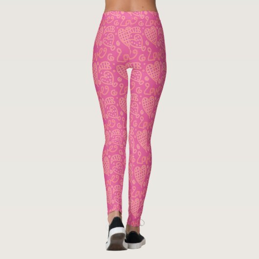Hübsch rosa, handgezeichnet Herzmuster Leggings (Rückseite)