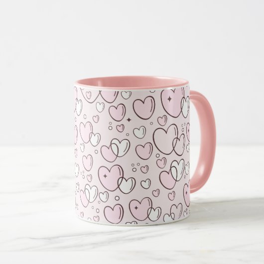 Hübsch rosa Handgezeichnete Blase Herzchen Valenti Tasse (VorderseiteRechts)