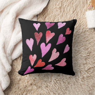 Hübsch rosa Herz schwarz Kissen