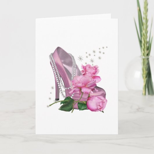 Hübsch-Rosa-Hi-Heel-Rose Karte (Vorderseite)